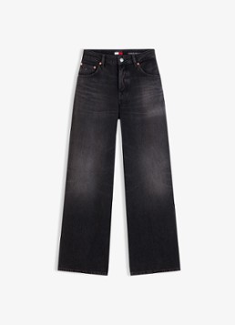 Tommy Hilfiger Dames Charlie mid waist wide leg jeans met gekleurde wassing in de kleur Zwart
