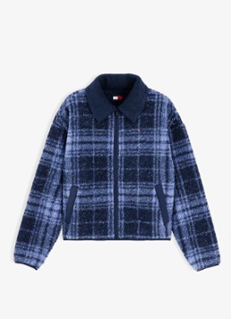 Tommy Hilfiger Dames Vest van teddy met ruit dessin in de kleur Donkerblauw