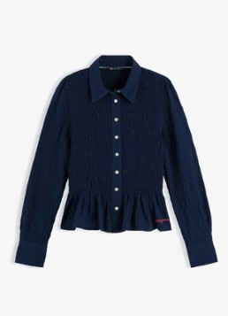 Tommy Hilfiger Dames Blouse met smockwerk en peplum in de kleur Donkerblauw