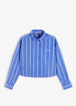 Tommy Hilfiger Dames Blouse met streepprint en logoborduring in de kleur Blauw