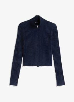 Tommy Hilfiger Dames Kabelgebreid vest met logo in de kleur Donkerblauw