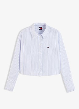 Tommy Hilfiger Dames Blouse met streepprint en logoborduring in de kleur Lichtblauw