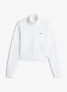 Tommy Hilfiger Dames Sweatvest met opstaande kraag in de kleur Wit