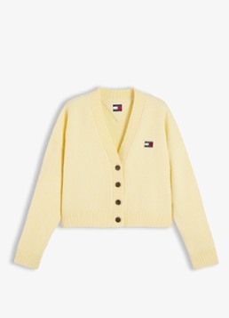 Tommy Hilfiger Dames Grofgebreid vest met logoborduring in de kleur Lichtgeel