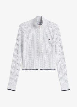 Tommy Hilfiger Dames Kabelgebreid vest met logo in de kleur Wit