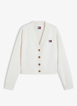 Tommy Hilfiger Dames Grofgebreid vest met logoborduring in de kleur Wit