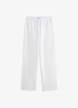 Tommy Hilfiger Dames Pyjamabroek met broderie in de kleur Wit