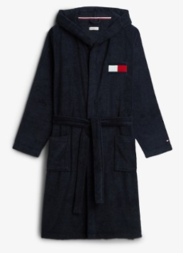 Tommy Hilfiger Dames Heritage badjas met opgestikte zakken en logo in de kleur Donkerblauw