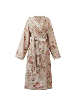 Pip Studio Dames Secret Garden badjas met bloemenprint in de kleur Khaki, maat: XL