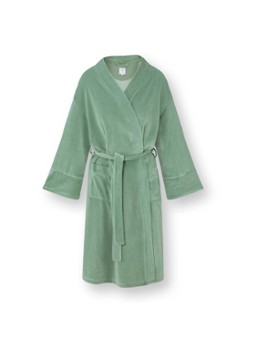 Pip Studio Dames Naomi kimono van fluweel met opgestikte zakken in de kleur Lindegroen, maat: XL