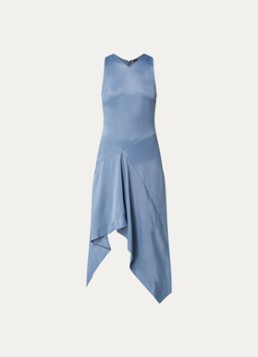BOSS Dames Donaria maxi jurk van satijn met asymmetrische zoom in de kleur Blauw