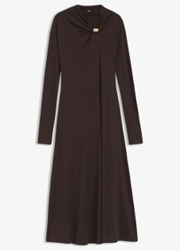 BOSS Dames Maxi jurk met watervalhals in de kleur Medium Brown-210 / Bruin