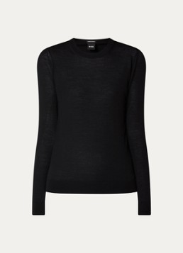 BOSS Dames Ferpina fijngebreide pullover van scheerwol in de kleur Zwart