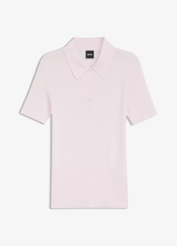 BOSS Dames Feskus ribgebreide polo met logostiksel in de kleur Light/Pastel Pink-680 / Roze