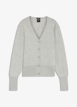BOSS Dames Ribgebreid vest van kasjmier in de kleur Lichtgrijs
