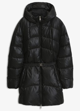 BOSS Dames Gewatteerde parka met capuchon en afneembare riem in de kleur Zwart
