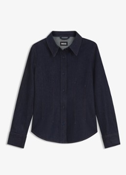 BOSS Dames Blouse van denim in de kleur Dark Blue-406 / Blauw