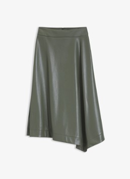 BOSS Dames Midi rok van imitatieleer in de kleur Olijfgroen