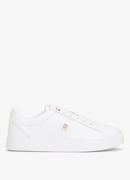 Tommy Hilfiger Dames Sneaker van leer met logo in de kleur Wit