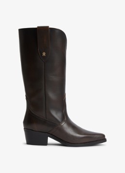 Tommy Hilfiger Dames Monogram cowboylaars van leer in de kleur Donkerbruin