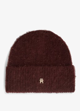 Tommy Hilfiger Dames Muts van wol met logo in de kleur Bordeauxrood