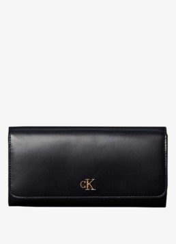 Calvin Klein Dames Portemonnee van leer met logo in de kleur Zwart