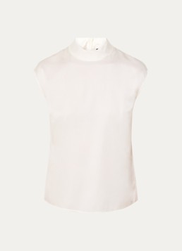 BOSS Dames Bidriz top in zijdeblend met opstaande kraag in de kleur Gebroken wit
