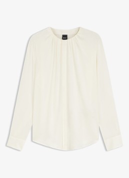 BOSS Dames Blouse met plooien in de kleur Gebroken wit