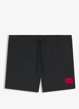 HUGO Heren Sneldrogende zwemshorts met logolabel in de kleur Black-001 / Zwart