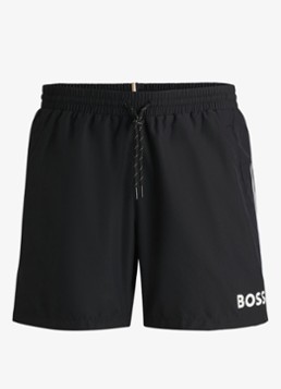 BOSS Heren Zwemshorts met steekzakken en logo in de kleur Black-001 / Zwart