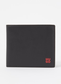 HUGO Heren Tibby portemonnee van leer met logo in de kleur Zwart