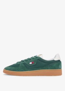 Tommy Hilfiger Heren Sneaker met logo en details van corduroy in de kleur Donkergroen