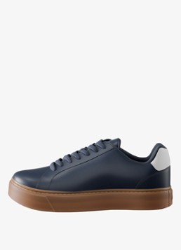 Calvin Klein Heren Sneaker van leer met logo in de kleur Calvin Navy/Off White/Gum-0ZV / Blauw