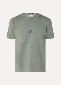 C.P. Company Heren T-shirt met logo en verwassen afwerking in de kleur Olijfgroen, maat: M