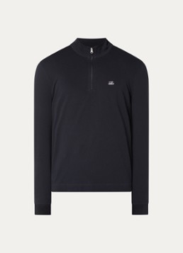 C.P. Company Heren Slim fit polo van piqué katoen met halve rits en logo in de kleur Donkerblauw, maat: M