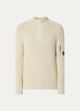 C.P. Company Heren Ribgebreide trui met logo in de kleur Beige, maat: S