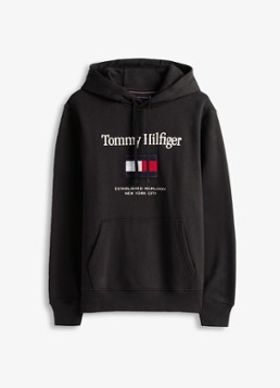 Tommy Hilfiger Heren Hoodie met logoborduring in de kleur Zwart
