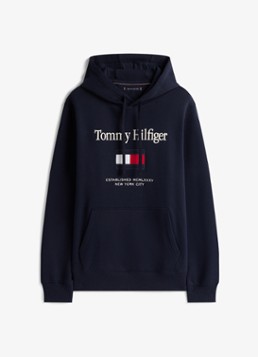 Tommy Hilfiger Heren Hoodie met logoborduring in de kleur Donkerblauw