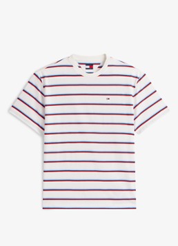 Tommy Hilfiger Heren T-shirt met streepprint in de kleur Wit