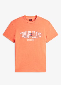 Tommy Hilfiger Heren T-shirt met logoprint in de kleur Koraalrood
