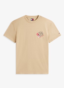 Tommy Hilfiger Heren T-shirt met logo- en backprint in de kleur Beige
