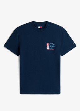 Tommy Hilfiger Heren T-shirt met logo- en backprint in de kleur Donkerblauw