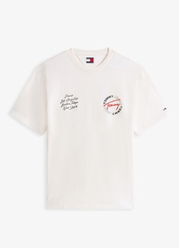 Tommy Hilfiger Heren T-shirt met logo- en backprint in de kleur Beige