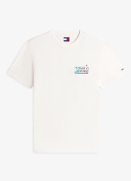 Tommy Hilfiger Heren T-shirt met logo- en backprint in de kleur Beige