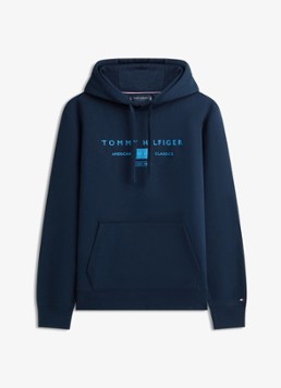 Tommy Hilfiger Heren Hoodie met logo in de kleur Donkerblauw