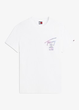 Tommy Hilfiger Heren T-shirt met logo- en backprint in de kleur Ecru-YBL