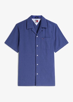 Tommy Hilfiger Heren Regular fit overhemd in linnenblend in de kleur Blue Storm-C6Q / Blauw
