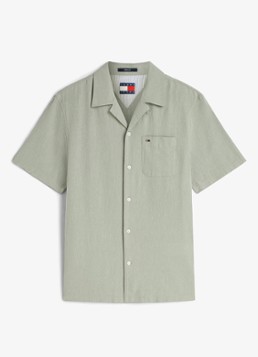 Tommy Hilfiger Heren Regular fit overhemd in linnenblend in de kleur Spring Olive-PMO / Groen