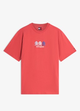 Tommy Hilfiger Heren T-shirt met logo- en backprint in de kleur Rood