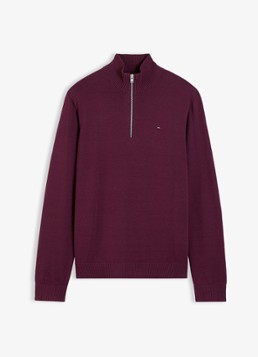 Tommy Hilfiger Heren Fijngebreide trui van katoen met halve rits in de kleur Paars